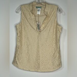 Rocking C Sleeveless Western Cream Color Pullover Top Lace Overlay Women's S USA